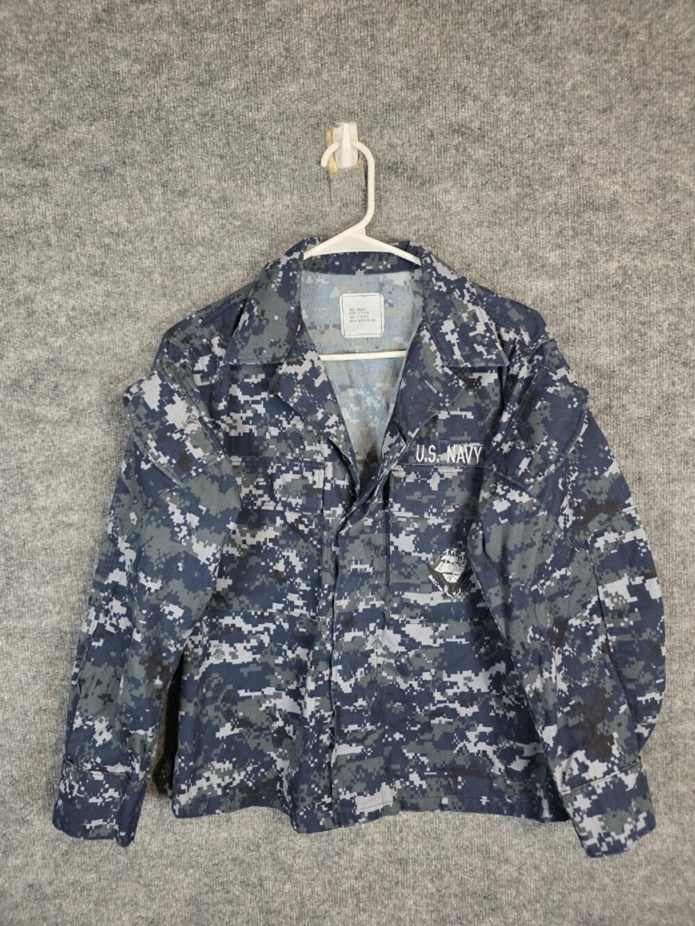 US Navy NWU Type I Shirt Mens Small XX-Short Blue Digital Camo Uniform Blouse